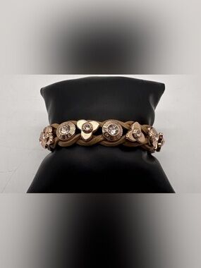 VINTAGE LUX Henri Bendel Braided Leather Swarovski Crystal Rivet Snap Bracelet ✨